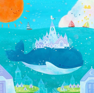 吉田麻乃さんの作品。クジラの上にトゥルッリを描きました＝本人提供