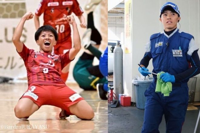 フットサル選手とガソリンスタンド勤務のデュアルキャリアを築く江口未珂さん＝Bardral URAYASU
／本人提供